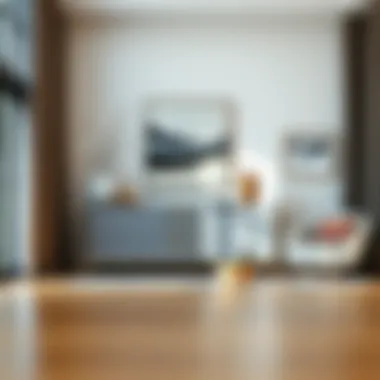 Elegant grey glass dresser in a stylish living room