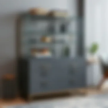 Organizational features of a grey glass dresser