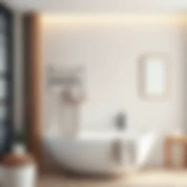 Sleek Modern Tension Pole Towel Rack Sleek modern tension pole towel rack in a stylish bathroom setting