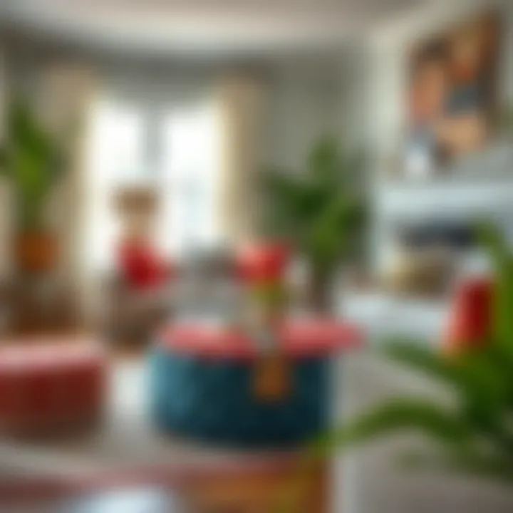 Colorful ottoman enhancing room aesthetics