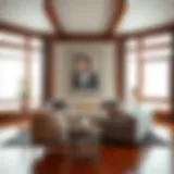 Elegant living room featuring furniture with 22x22 wood frames