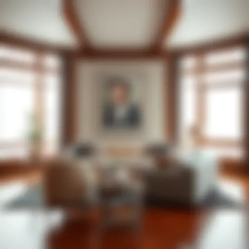 Elegant living room featuring furniture with 22x22 wood frames