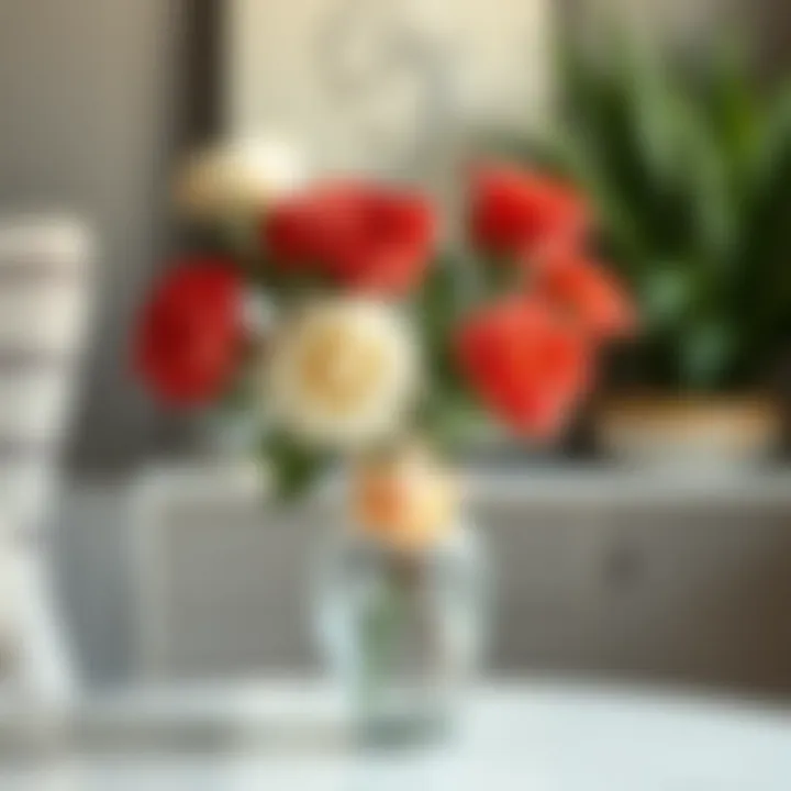 Elegant arrangement of artificial rose flower heads in a modern vase