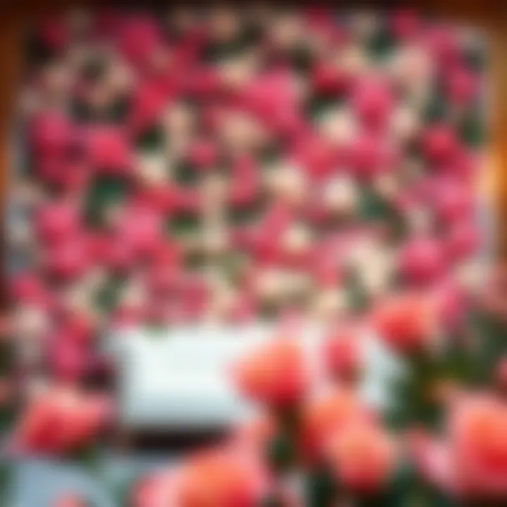 Lush backdrop created with artificial rose flower heads for events