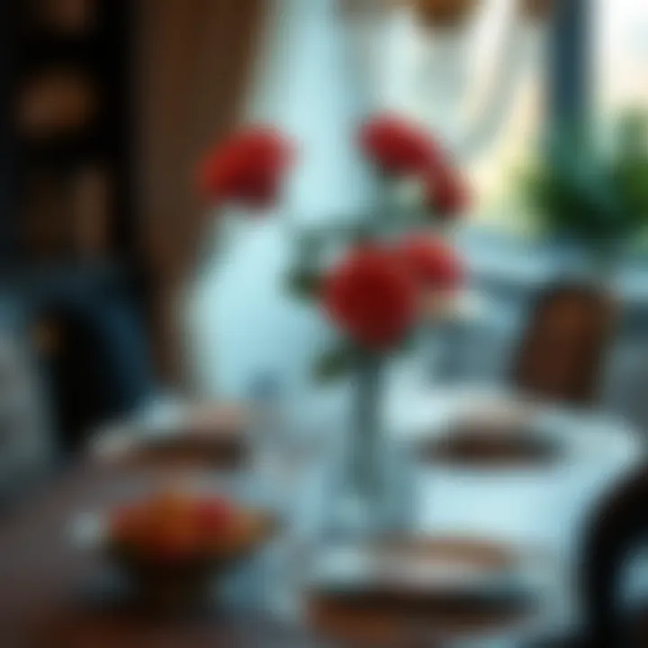 Beautifully styled table setting featuring artificial rose flower heads