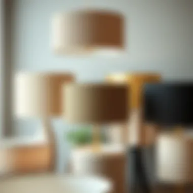 Diverse Materials and Textures in Drum Lamp Shades A collection of drum lamp shades showcasing various materials and textures