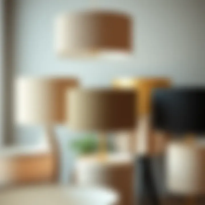 Diverse Materials and Textures in Drum Lamp Shades A collection of drum lamp shades showcasing various materials and textures