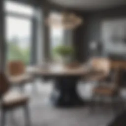 Elegant round adjustable dining table set in a modern dining room