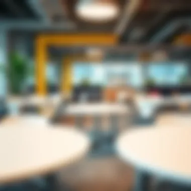 Versatile used round folding tables in a vibrant office environment