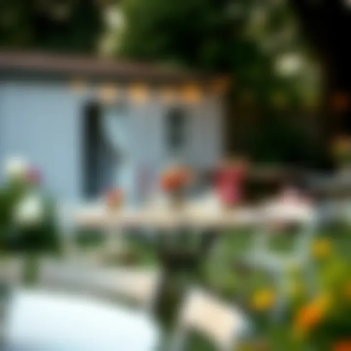 Creative outdoor setup featuring used round folding tables for a garden party