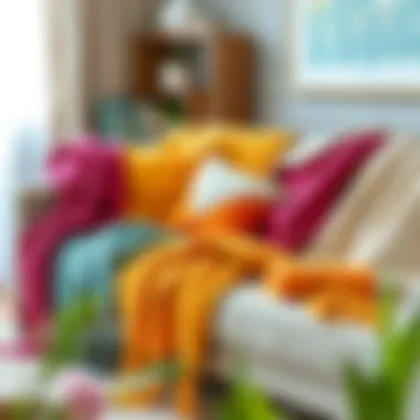 Colorful Knitted Throws Colorful knitted throws arranged on a sofa