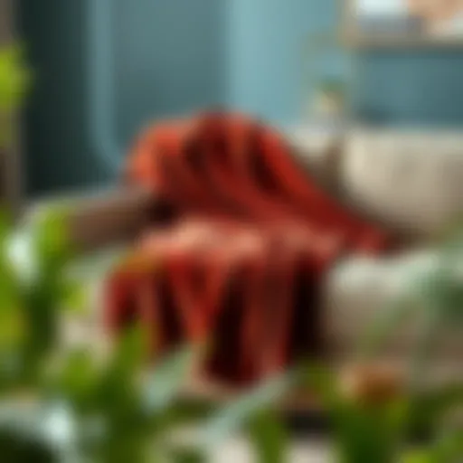 Luxurious velvet throw draped over a modern sofa