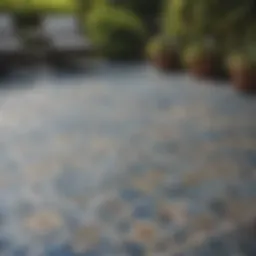 A stunning outdoor patio featuring intricate patterned tile flooring