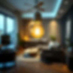 Energy efficient LED bulb illuminating a modern living space.