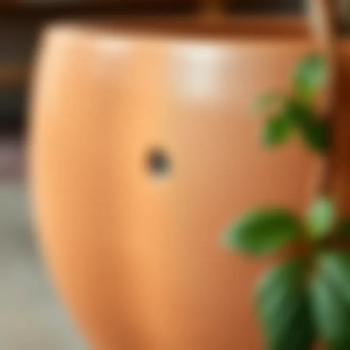 Close-up of drainage features in an extra large tree pot