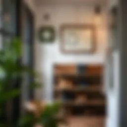 Rustic farmhouse shoe rack in a cozy entryway