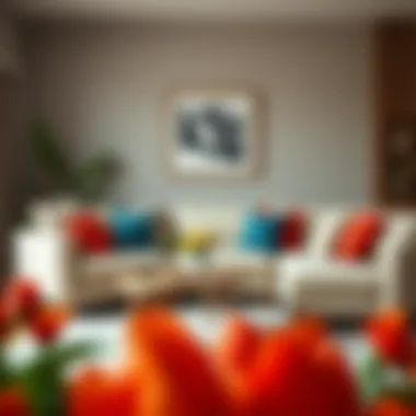 Stylish sectional couch with vibrant cushions