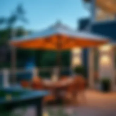 Elegant Outdoor Dining Area with a Folding Umbrella Elegant outdoor dining area with a folding umbrella