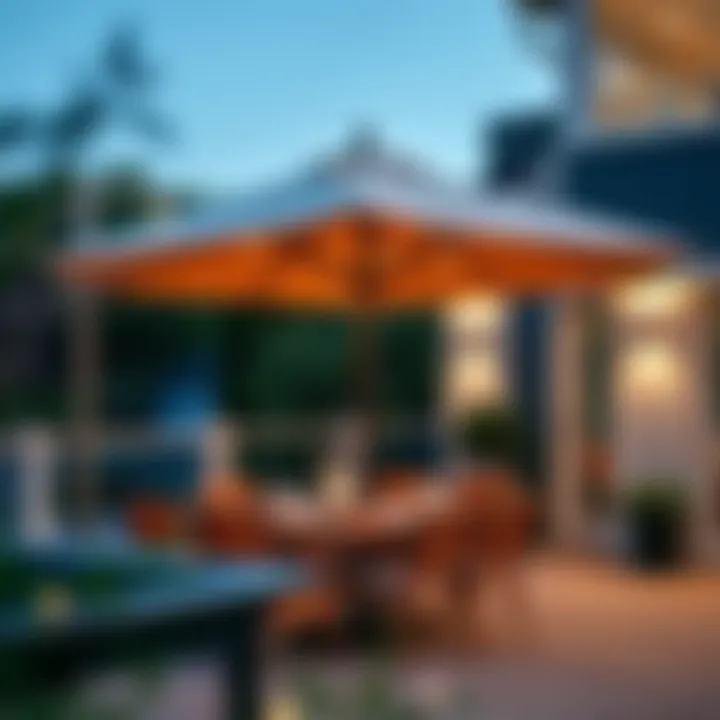 Elegant Outdoor Dining Area with a Folding Umbrella Elegant outdoor dining area with a folding umbrella