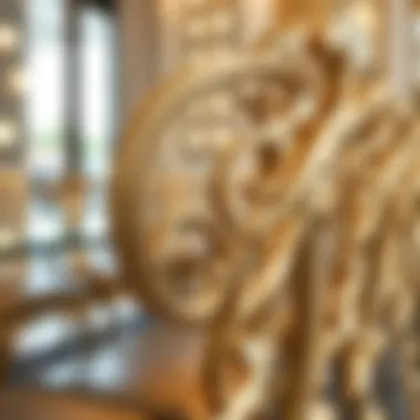 Intricate Design of Gold Dining Chairs Close-up of intricate design details on gold dining chairs