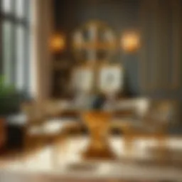 Elegant gold dining table set in a chic interior setting