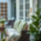 Chic Outdoor Arrangement with Striped Pillows Stylish outdoor setting featuring green and white striped pillows