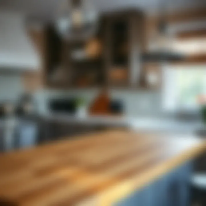 Rustic butcher block countertop adding warmth to a kitchen