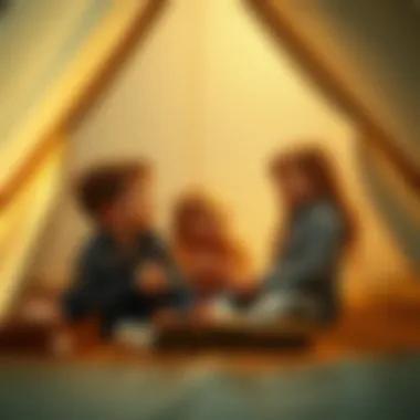 Children Enjoying Indoor Camping Adventure Children enjoying indoor camping in a tent