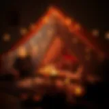 Cozy indoor camping tent setup with fairy lights