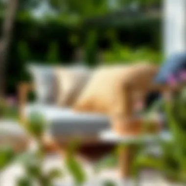Eco-friendly materials used in outdoor cushions showcased in a garden setting