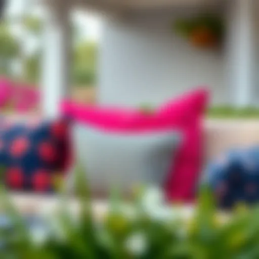 Stylish outdoor cushion arrangement featuring vibrant colors