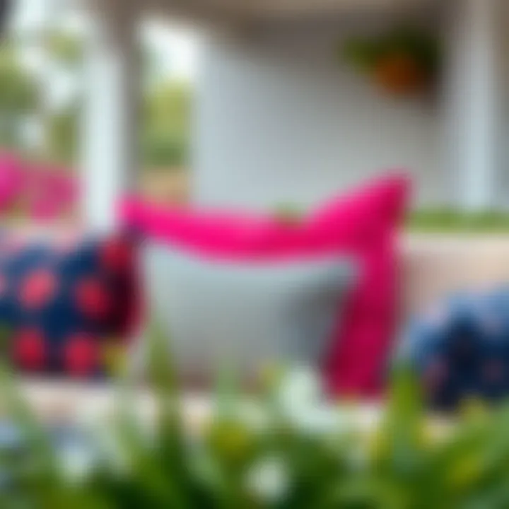 Stylish outdoor cushion arrangement featuring vibrant colors