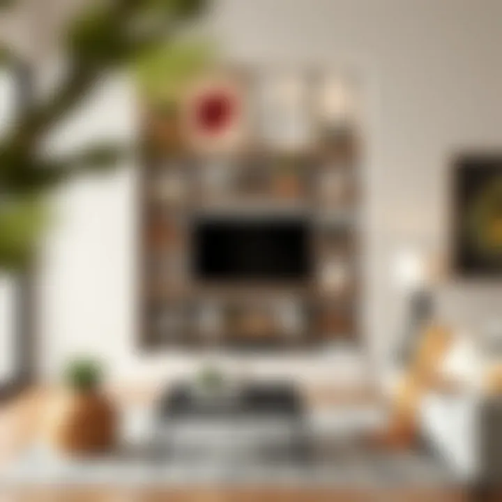 Stylish vertical storage shelves in a modern living room