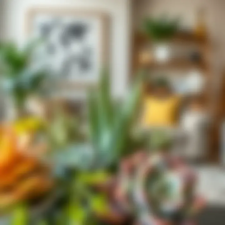 A vibrant display of large indoor succulent plants arranged artistically in a modern living room setting