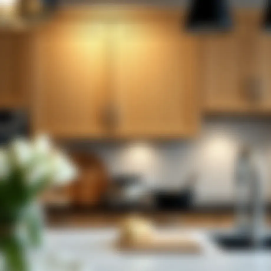 Elegant maple kitchen wall cabinets featuring intricate grain patterns