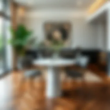 Marble bistro table set in a modern dining room