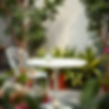 Stylish Outdoor Marble Bistro Table Stylish outdoor marble bistro table in a garden setting