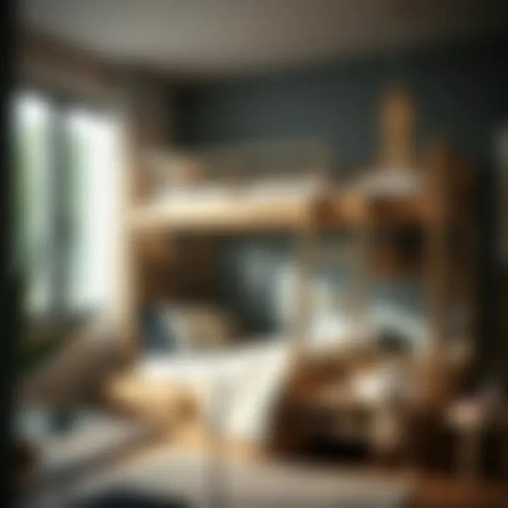 Creative shelving integrated into a bunk bed design