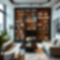 Elegant shelving unit showcasing books and decor in a modern living room