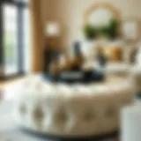 Elegant large ottoman with a tray showcasing decorative items