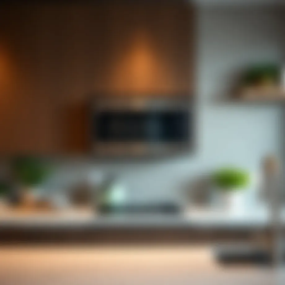 Modern kitchen showcasing over the counter microwave shelf