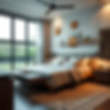 Modern bedroom with an artistic blend of storage and decor