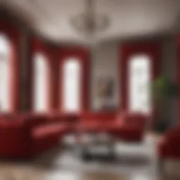Luxurious modern red sofa in a contemporary living room setting.