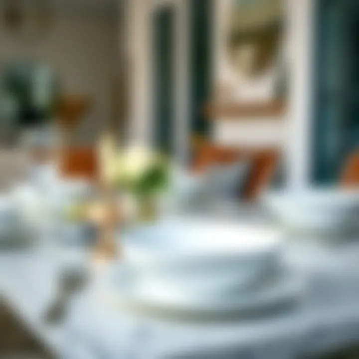 Modern table setting featuring white acrylic dinner plates with decorative elements