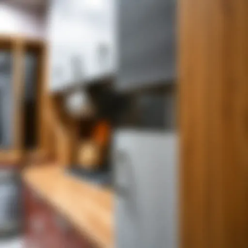 A close-up of various modular kitchen cabinet materials showcasing textures and finishes.