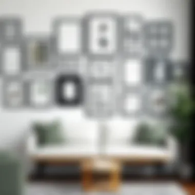 Artistic arrangement of various black frames in a gallery wall