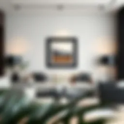 Elegant black frame showcasing artwork in a modern living room