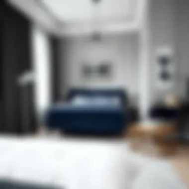 Modern Elegance of Navy Blue Upholstered Twin Bed Elegant navy blue upholstered twin bed in a modern bedroom setting