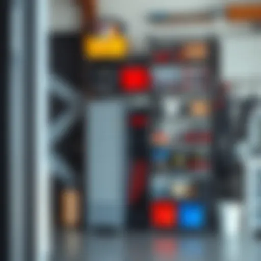 Modern garage racking system showcasing vertical storage.