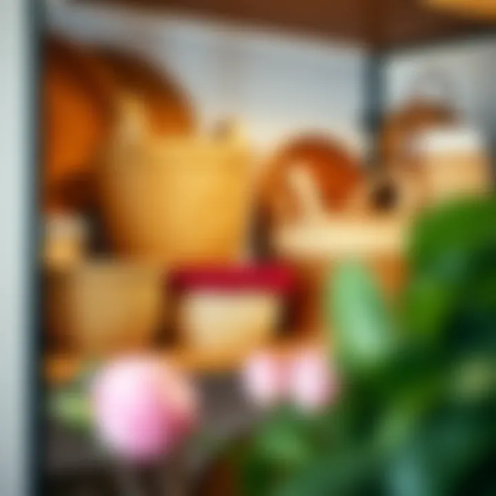 Artful Shelf Display of Decorative Baskets Aesthetic display of decorative baskets on a shelf